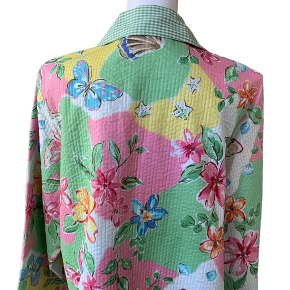 ALFRED DUNNER GINGHAM GRANDMA CORE FLORAL QUILTED BLAZER CARDIGAN KIMONO - Picture 9 of 14